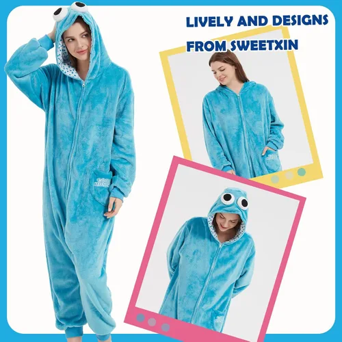 Vista 4 de SWEETXIN Pijama unisex para adultos, disfraz de Halloween, Navidad, cosplay para mujeres y hombres