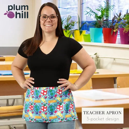 Vista 8 de Plum Hill Bonito delantal para profesores con bolsillos, delantal de cintura para profesora para mujeres, delantal escolar para profesores