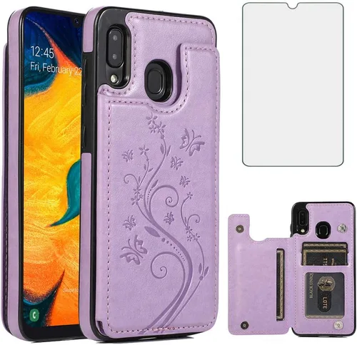 Vista 8 de Funda de teléfono para Samsung Galaxy A20 A30 con protector de pantalla de vidrio templado, tarjetero con soporte para tarjetero, soporte para Negro