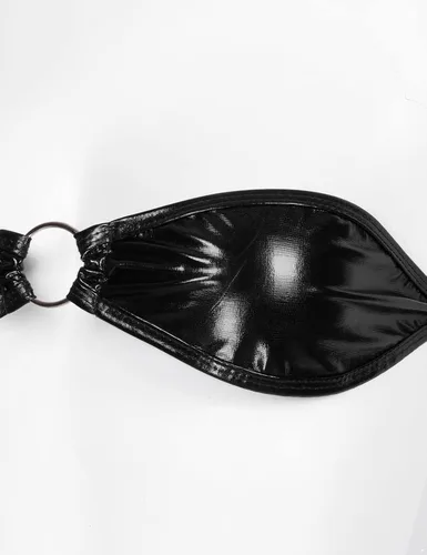 Vista 5 de Sywiyi Traje de baño de trikini brillante metálico para mujer, con cuello halter, tanga con cordones, lencería
