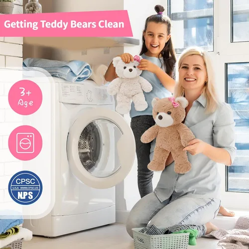 Vista 6 de Muiteiur Paquete de 2 osos de peluche a granel, juego de oso de peluche de 13.8 pulgadas con rosa rosa y lazo, sin boca, animales de peluche suaves