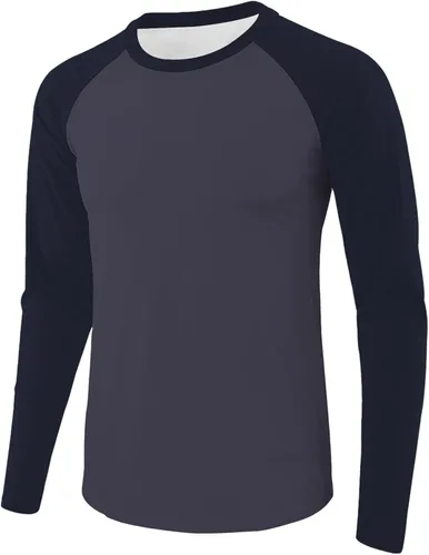 Vista 8 de Camiseta de béisbol para hombre, manga larga, cuello redondo, algodón, raglán, casual, dinámica