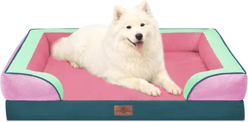 Vista 139 de Comfort Expression - Cama ortopédica para perros medianos, 28 x 19 pulgadas, cama impermeable y de apoyo de espuma con cojines removibles, sofá