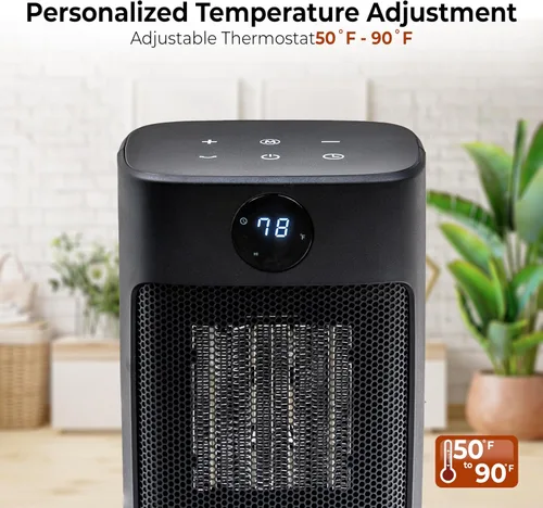 Vista 2 de Comfort Zone Calentador oscilante de escritorio de 1500 W, calentador de espacio de cerámica portátil con control remoto, termostato digital