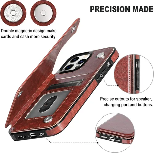 Vista 6 de Funda tipo cartera para iPhone 13 Pro Max, funda de piel sintética suave prémium con función atril y función atril para iPhone 13 Pro Max de 6.7