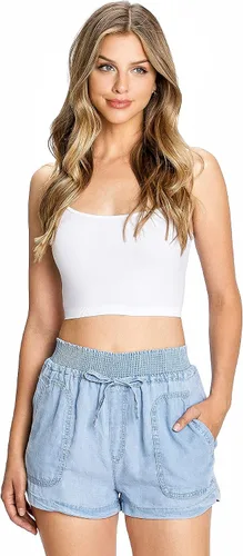Vista 4 de Love Tree Women's Juniors High Rise Smocked Waist Tencel Shorts