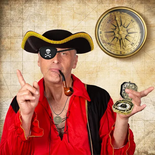 Vista 7 de Zddaoole 4PCS Pirate Hat,Renaissance Pirate Tricorn Hat with Eye Patch & Necklaces for Halloween Cosplay