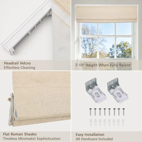 Vista 4 de Sunbox Persianas romanas sin cordón, de tela para oscurecer la habitación, persianas romanas para ventanas, puertas, puertas francesas, ventanas