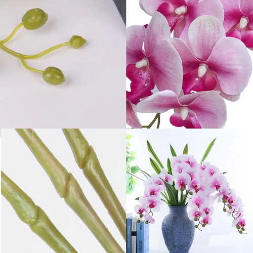 Vista 7 de HinyoCo 6 piezas de orquídeas artificiales Phalaenopsis flores artificiales de tallo de 32 pulgadas para decoración del hogar y boda