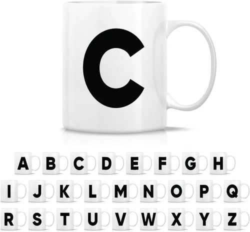 Vista 26 de Retreez Taza con monograma con monograma del alfabeto de la A a la Z con inicial, tazas de café de cerámica de 11 onzas – Agradecimiento