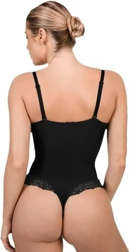 Vista 3 de Fajas Colombianas - Body de encaje sexy para mujer, con control de abdomen, espalda descubierta, cuello en V, tangas
