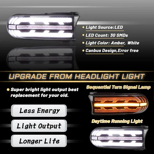 Vista 3 de Lente ahumada Switchback - Faro delantero LED blanco/ámbar compatible con Toyota FJ Cruiser 2007-2021, accesorios funcionan como lámpara