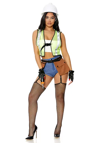 Vista 4 de Disfraz Sexy de Mujer en Construcción Multicolor