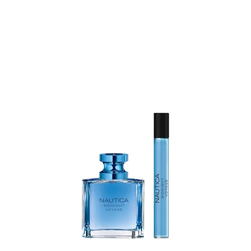 Vista 2 de Nautica Midnight Voyage Giftset, 1.6 oz EDT + 0.33 onzas líquidas en aerosol para bolígrafo, notas de pimienta rosa, ámbar y menta, fragancia