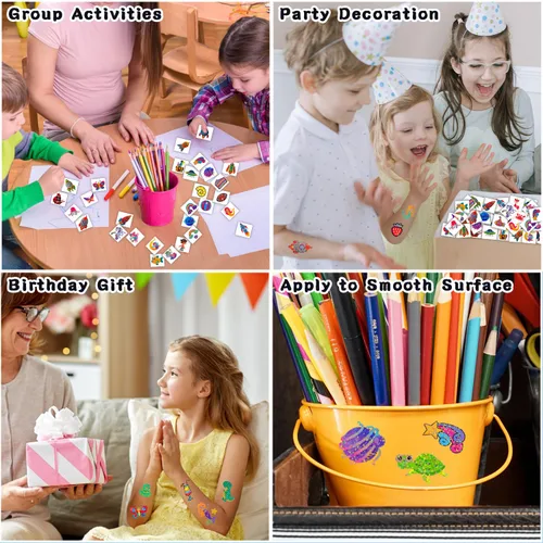 Vista 5 de Partywind 204 estilos de purpurina envueltas individualmente para niños, tatuajes falsos, sorpresa de cumpleaños para niños y niñas, suministros