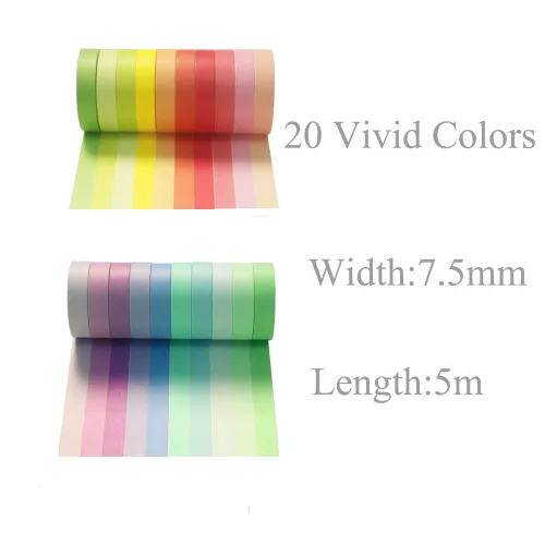 Vista 2 de Washi - Juego de 20 rollos de cinta adhesiva fina de 0.295 in de colores arcoíris para diario de viñetas, planificador, manualidades, álbumes