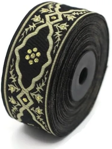 Vista 2 de Carrete de 11 yardas 1.37 pulgadas negro Andalucía Jacquard cinta tapicería tela tejida Dekorband Trim Fabricación de cortinas