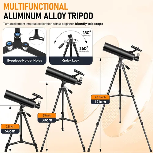 Vista 8 de Telescopio para adultos y niños de alta potencia de 3.543 in de Negro