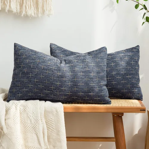 Vista 43 de MIULEE - Juego de 2 fundas de almohada decorativas de lino de arpillera, modernas, estilo campestre, rústicas, tejidas, con textura, para sofá, Gris