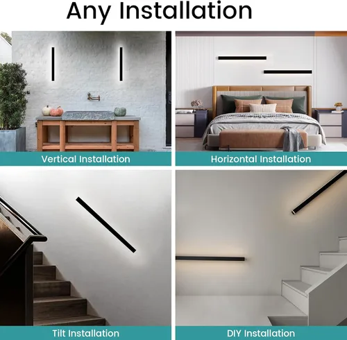 Vista 6 de Paquete de 2 lámparas de pared modernas de 79 pulgadas, luces de pared negras para exteriores, para casa, aplique de pared exterior lineal de rayas