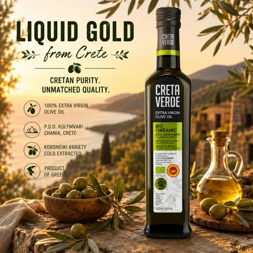 Vista 5 de CRETA VERDE - Aceite de oliva orgánico 100% griego extra virgen prensado en frío y alto polifenol Variedad Koroneiki Primer AOVE extraído
