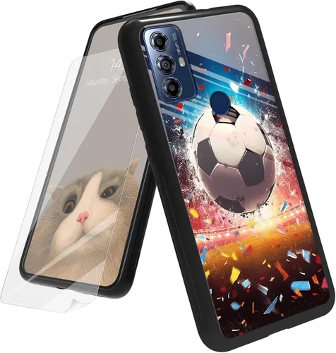 Vista 82 de Funda para Motorola Moto G Play 4G 2024 con protector de pantalla, parte trasera de vidrio templado + funda de silicona suave TPU absorción