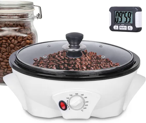 Vista 7 de JIAWANSHUN Tostador de café eléctrico 17.64 oz Tostador de grano de café 32.0-464.0 °F antiadherente para el hogar granos de cacahuete tostador 1200