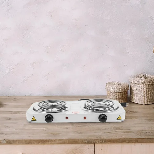 Vista 5 de Estufa eléctrica de doble quemador para encimera, placas calientes de bobina de acero inoxidable con protección contra sobrecalentamiento y fugas
