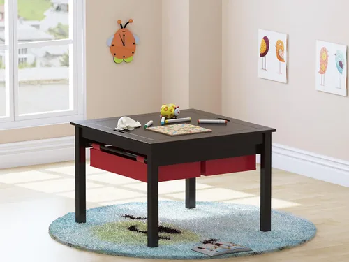 Vista 7 de UTEX Mesa de juego de construcción 2 en 1 para niños con cajones de almacenamiento y plato integrado (Espresso)
