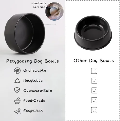 Vista 5 de Tazón de cerámica elevado/relevado negro Petygooing para razas pequeñas de perros, plato de comida y agua para perros con soporte, cuenco