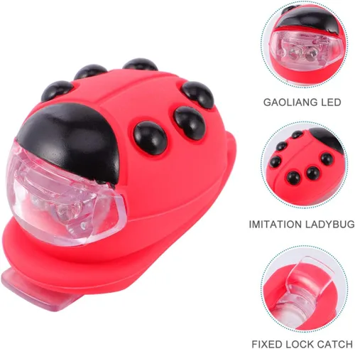 Vista 8 de BESPORTBLE Luz de mariquita para niños, luz delantera y trasera, faros delanteros y traseros de bicicleta, luz LED de silicona, luz trasera