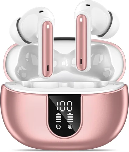 Vista 8 de Auriculares inalámbricos, auriculares Bluetooth 5.3, 40 horas de reproducción, estéreo de graves profundos, pantalla de alimentación LED Púrpura