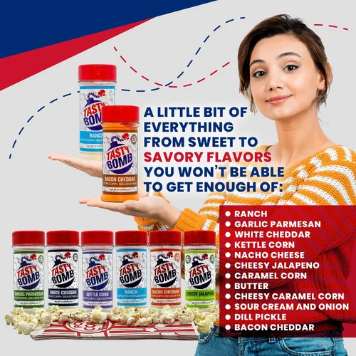 Vista 3 de Tasty Bomb Paquete de condimentos para palomitas de maíz, apto para dieta cetogénica, condimentos de palomitas de maíz en polvo para regalo, paquete