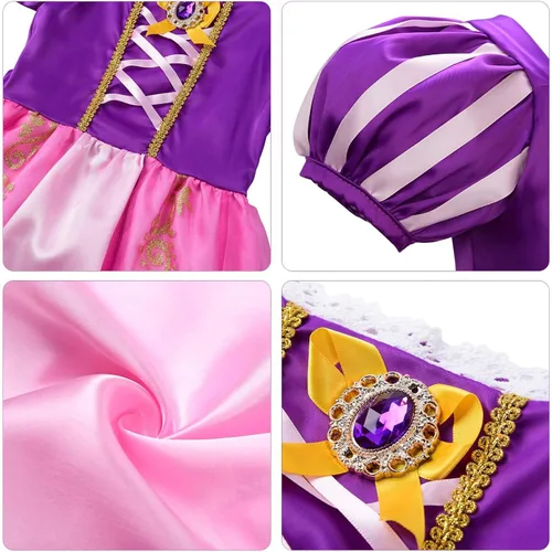 Vista 5 de knemmy Rapunzel - Vestido de Rapunzel para niñas, disfraz de princesa, ropa para niñas, Halloween, cosplay, cumpleaños, disfraz