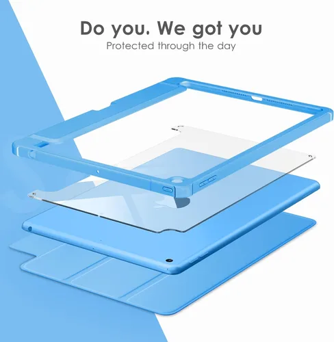 Vista 4 de VIKESI - Funda para iPad de 9ª / 8ª / 7ª generación de 10.2 pulgadas (lanzada en 2021/2020/2019), parte trasera transparente, cubierta de marco