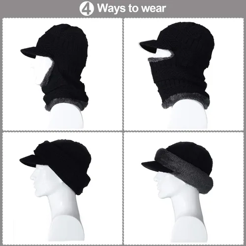 Vista 7 de Syhood Knitted Balaclava Beanie Hat Winter Neck Warmer Ski Face Cover Neck Gaiter