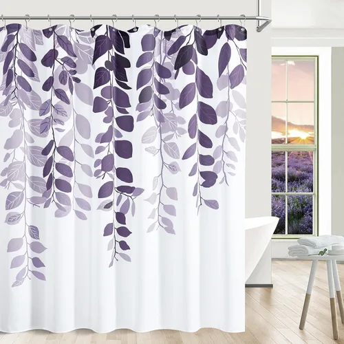Vista 28 de BOODII Cortinas de ducha negras de 36 x 72 pulgadas, cortina de ducha de eucalipto de primavera para baño, cortina de baño con textura de flameado