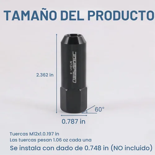 Vista 3 de JDMSPEED - Repuesto de tuercas de llanta alargadas de aluminio de 2.23 pulgadas para llantas M12 x 1.5, 20 unidades, color negro
