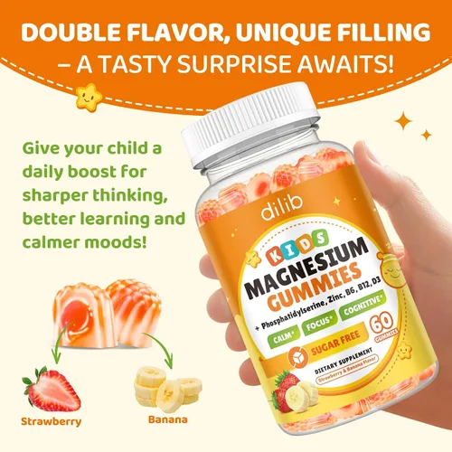 Vista 7 de Gomitas de glicinato de magnesio para niños, suplemento cerebral para la memoria y la concentración con fosfatidilserina, L-teanina, zinc para niños