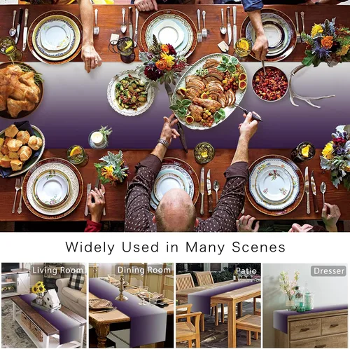 Vista 2 de Artwork Store Camino de mesa de lino y algodón morado, para mesa de comedor, decoración de cocina de granja, decoración de cena de vacaciones, 13 x