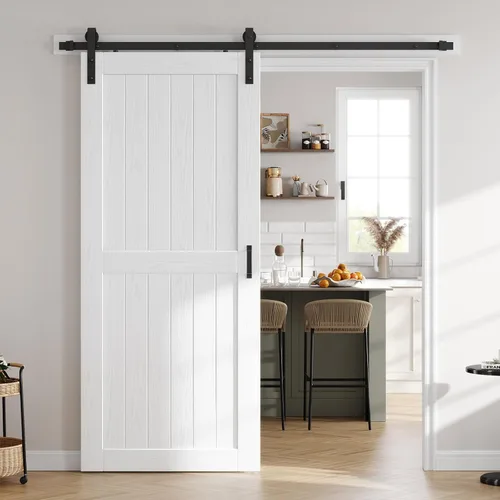 Vista 16 de Losa de puerta corrediza de madera de granero de 36 x 84 pulgadas (puerta doble de 18 x 84 pulgadas) con kit de herramientas de 6.6 pies, requiere