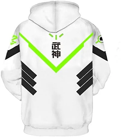 Vista 2 de Rulercosplay Overwatch Sudadera con capucha a la moda Genji Negro Blanco Sudadera con capucha Cosplay - Para niños