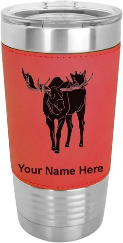 Vista 18 de LaserGram Vaso aislado al vacío de 20 onzas, alce, grabado personalizado incluido (piel sintética, estilo béisbol)