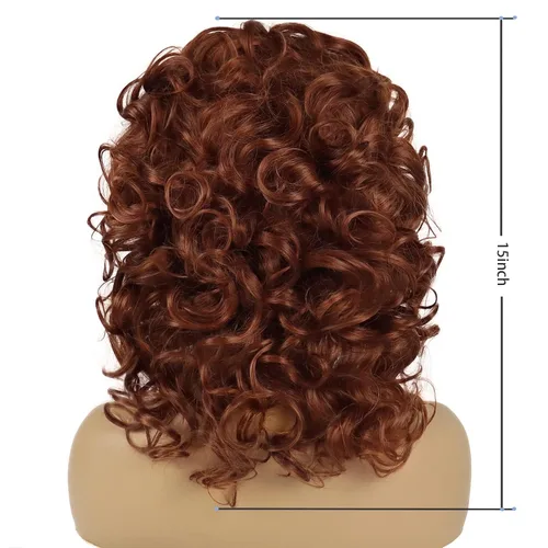 Vista 5 de GNIMEGIL Pelucas cortas y rizadas para mujer, peluca suave y rizada castaño rojizo con flequillo, resistente al calor, pelo sintético grande