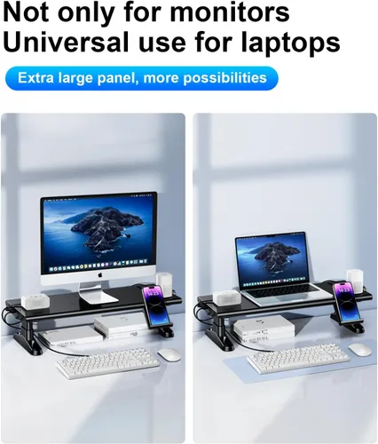 Vista 7 de Soporte elevador para monitor de computadora para escritorio con carga de concentrador USB, estación de acoplamiento USB C de 30 W/5 Gbps