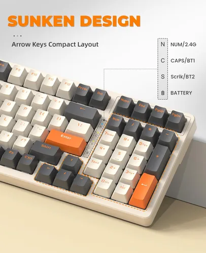 Vista 7 de MAGIC-REFINER Teclado mecánico inalámbrico RK96, modo dual 2.4GBT5.0 receptor 2 en 1, 100 teclas intercambiables en caliente, interruptores rojos