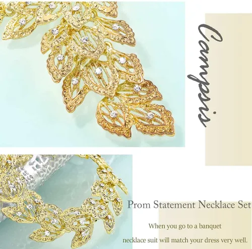 Vista 6 de Campsis Collar de cristal estilo babero dorado, Metal Cristal, Cristal