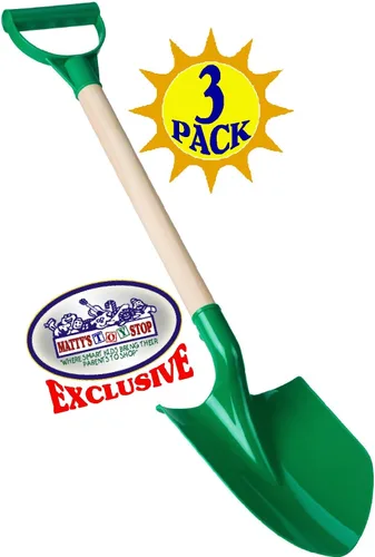 Vista 5 de Matty's Toy Stop Palas de arena de madera resistente de 31 pulgadas con pala y mango de plástico (rojo, azul y verde) paquete completo de regalo