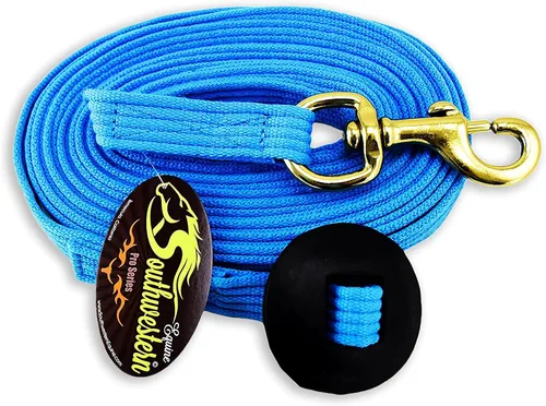 Vista 12 de Southwestern Equine Línea de estocada para caballos de algodón con broche de perno y tope de goma (negro, 24')