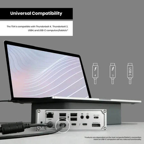 Vista 7 de CalDigit TS4 Base Thunderbolt 4 de 18 puertos, carga de 98 W, 3 x TBT4 (40 Gb/s), 3X USB-C + 5X USB-A (10 Gb/s), LAN de 2.5 GbE, 8K a 30 Hz o 2